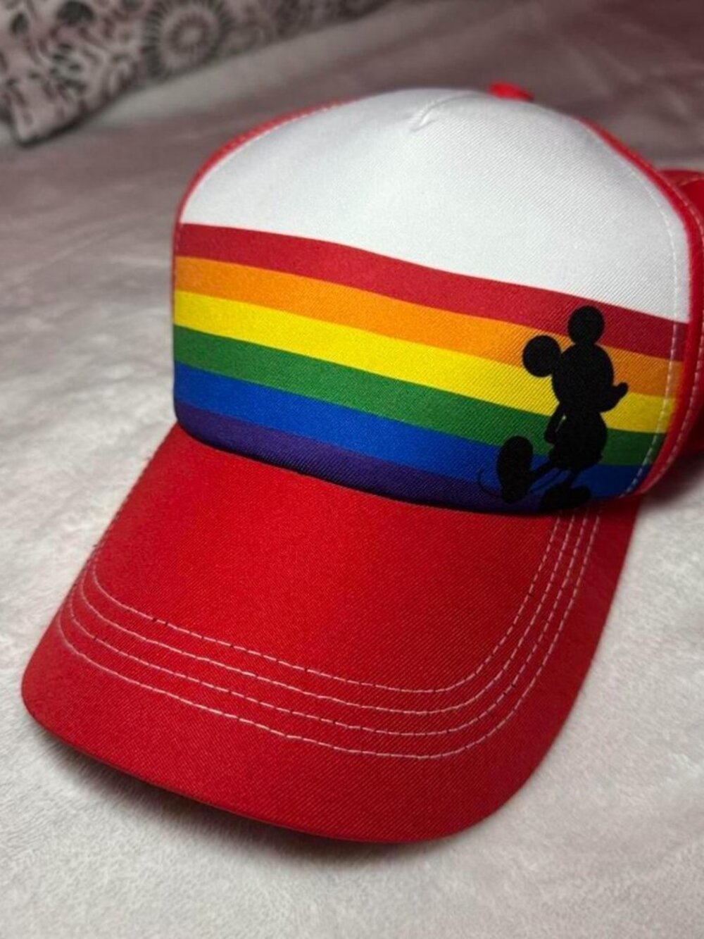 NWT Disney Parks Rainbow Mickey Mouse Red Trucker Hat Snapback